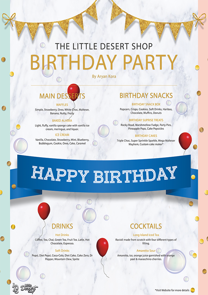 Desert Shop Birthday Special Menu